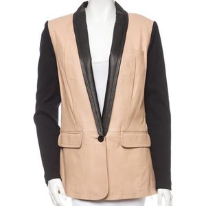Yigal Azrouël Leather Blazer with Ribbed Cotton Sleeves - Nude and Black - Sz 8
